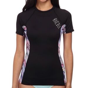 NWT O’Neill Black Multicolored Short Sleeve Rashguard, Juniors Small
